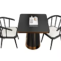 Modern Table and Chairs Set with Square Black Top Gold Base Black Frame White Seats