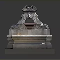 Ornate Decorative Stone Fountain With Carved Details And Brick Base