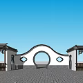 Traditional Scenic Wall with Arched Structure Tile Roof and Stone Pavement