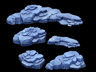 Blue 3D Stone Rock Models With Textured Surfaces In Various Sizes 3d model