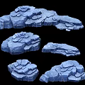 Blue 3D Stone Rock Models With Textured Surfaces In Various Sizes 3d model