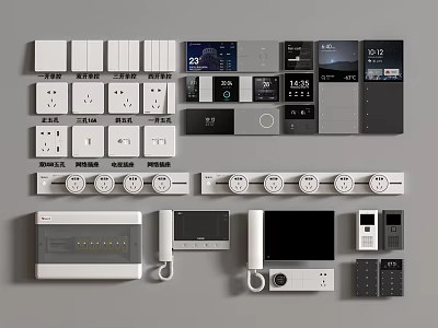 Modern Home Switch Panels Featuring Various Designs Digital Display and Socket Options 3d model