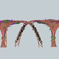Wooden Pergola Adorned With Lush Green Vines And Purple Flowers