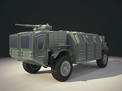 Green Military Armored Vehicle With Turret Cannon Multiple Windows And Heavy Armor 3d model
