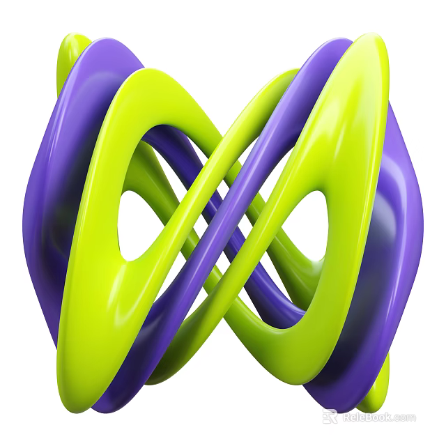 Modern Abstract Decorative Ornament Set With Purple And Green Intertwined Curves 3d model 