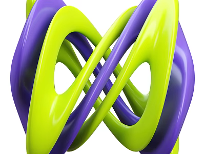 Modern Abstract Decorative Ornament Set With Purple And Green Intertwined Curves 3d model