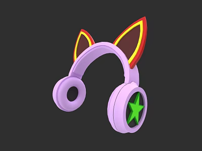Purple Cat Ear Headphones with Yellow Red Accents and Green Star Electronic Audio Device 3d model
