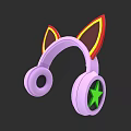 Purple Cat Ear Headphones with Yellow Red Accents and Green Star Electronic Audio Device