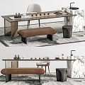 New Chinese Style Tea Table and Chair Tea Table and Chair Combination Tea Table Bench Tea Set Bar 3d model