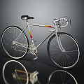 Silver Bicycle with Red Yellow Stripes on Frame Black Seat Handlebars and Wheels
