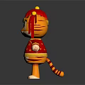 Two Cute Tiger Dolls Dressed In Red Chinese Traditional Clothing With Hat And Ears