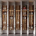 Elegant Modern Wine Cabinet Interior With Marble Columns Glass Doors And Wine Bottles