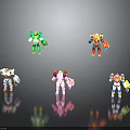 Multiple Robot Characters With Various Colors And Different Designs On Reflective Surfaces 3d model