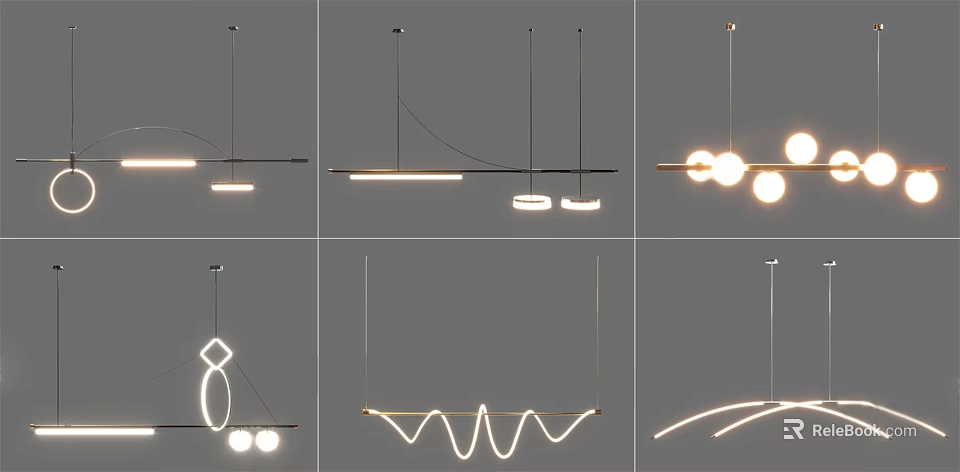 Sleek Modern Chandeliers Featuring Geometric Lines Curved Shapes And LED Lights 3d model 