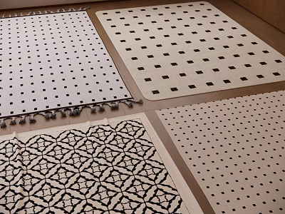 Square Rugs Featuring Woven Tassels and Geometric Dot Patterns 3d model