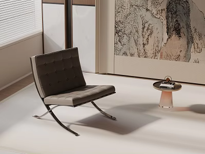 Dark Gray Leisure Chair With Button Tufted Backrest Metal Frame By Window With Side Table 3d model