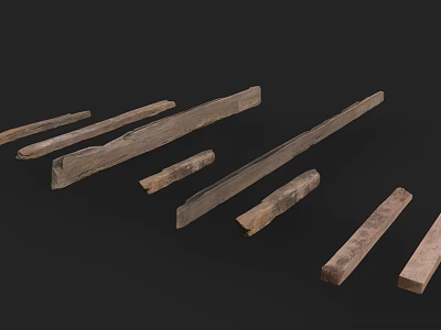 Wood and Stone Strips in Various Lengths and Shapes on Black Background 3d model