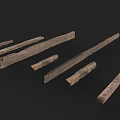 Wood and Stone Strips in Various Lengths and Shapes on Black Background