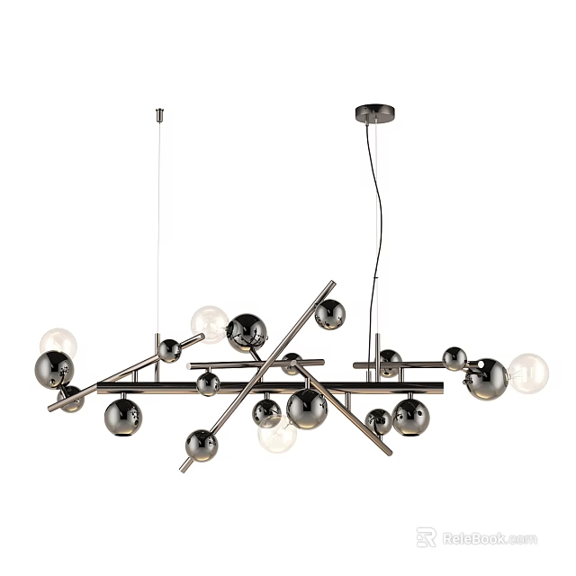 Elegant Modern Hanging Chandelier With Metal Linear Structure And Spherical Bulbs 3d model