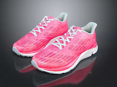 Pink Lightweight Breathable Mesh Upper Sneakers With White Laces And White Sole 3d model