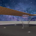 Modern Pergola with Wooden Curved Roof Transparent Support and Starry Sky Background