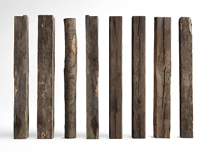 Natural Stone Wood Wooden Pillars with Various Textures Colors Arranged Neatly on White Background 3d model