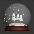 Clear Glass Snow Globe With White Trees Red Base And Snowflakes