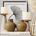 Modern Decorative Ornament Set With Pampas Grass Candles Ceramic Vases Picture Frame And Mirror Accents
