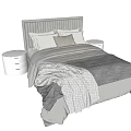 Modern Double Bed With Vertical Tufted Headboard And Gray Bedding Set
