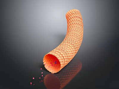 Microscopic View of Tubular Organ Tissue with Honeycomb Texture and Red Cellular Particles 3d model