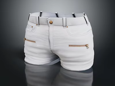 White Casual Shorts With Belt Front Button And Zipper Pockets Design 3d model
