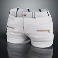 White Casual Shorts With Belt Front Button And Zipper Pockets Design