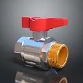 Industrial Ball Valve With Red Handle Silver Body And Golden Connector