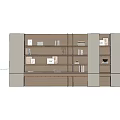 Modern Wooden Bookshelf With Open Shelves Books Photo Frames And LED Lighting
