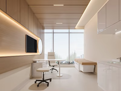 Modern Hospital Outpatient Clinic Interior With Medical Desk Chair Large Window And Natural Light 3d model