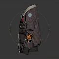Brown Bomber Jacket with Fleece Collar Multiple Pockets and Decorative Patches