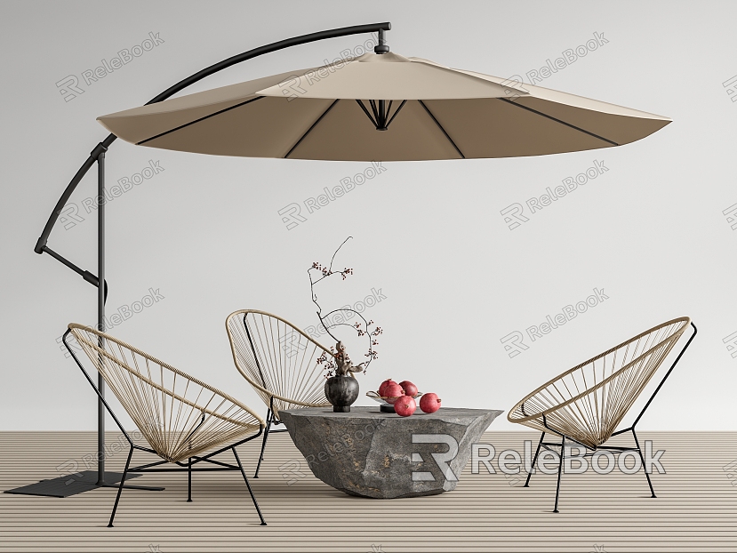 Modern Outdoor Leisure Chair Combination Rattan Outdoor Table and Chair Stone Coffee Table with Parasol model