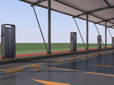 Modern Charging Station With Covered Parking And Multiple Charging Piles 3d model