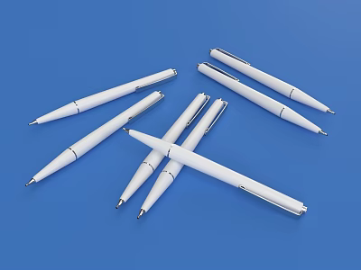 White Ballpoint Pens on Blue Background with Sleek Design and Multiple Units Arranged 3d model