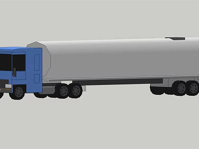 Large Blue Cab Oil Tank Truck With Silver Cylinder And Multiple Wheels 3d model