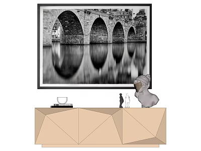 Stylish Console Table With Black White Bridge Photo Arches And Water Reflection 3d model