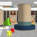 Kindergarten Interior Design With Wooden Walls Colorful Seats Tables And Geometric Furniture