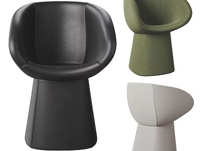 Modern Single Chair Design With Leather Upholstery And Tapered Base In Black Green Grey 3d model