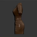 Brown Leather Dress With Lapel Collar Short Sleeves Belted Waist Fitted Style