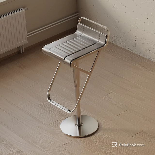 Modern Style Metal Bar Stool With Striped Seat And Round Base On Wooden Floor 3d model 