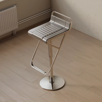 Modern Style Metal Bar Stool With Striped Seat And Round Base On Wooden Floor 3d model