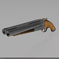 Vintage Double barrel Pistol Featuring Silver Barrels Wooden Grip Metal Parts and Gold Accents