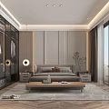 Modern Bedroom Interior Design With King Bed Open Closet Striped Wall And Green Plant