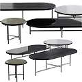 Modern Functional Tables With Round Oval Black Gray Tabletops And Metal Frames 3d model