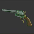Vintage Revolver Weapon With Shiny Metal Barrel Wooden Grip And Rotating Cylinder
